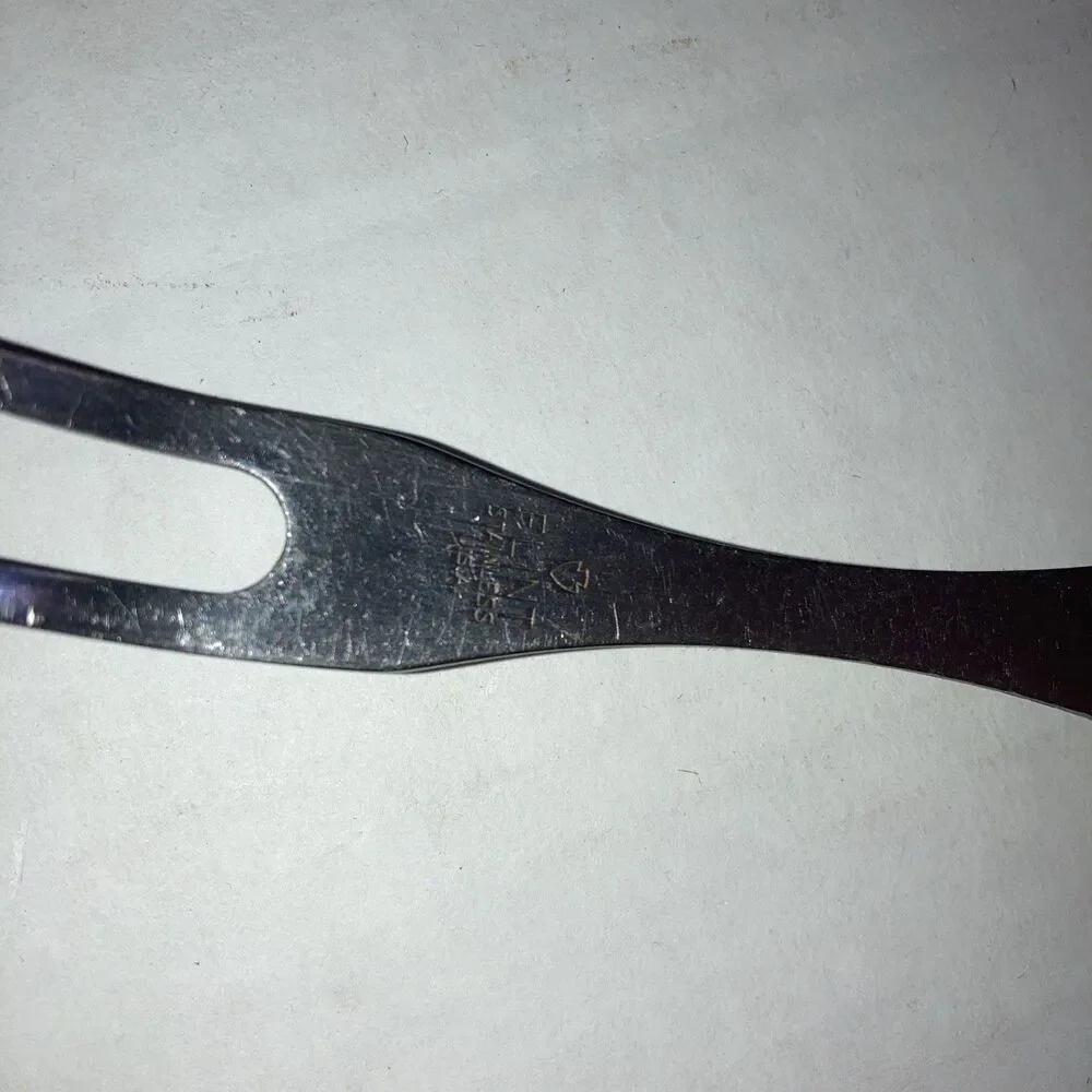Vintage Flint Stainless Steel Carving Fork USA Black Handle Kitchen Utensil